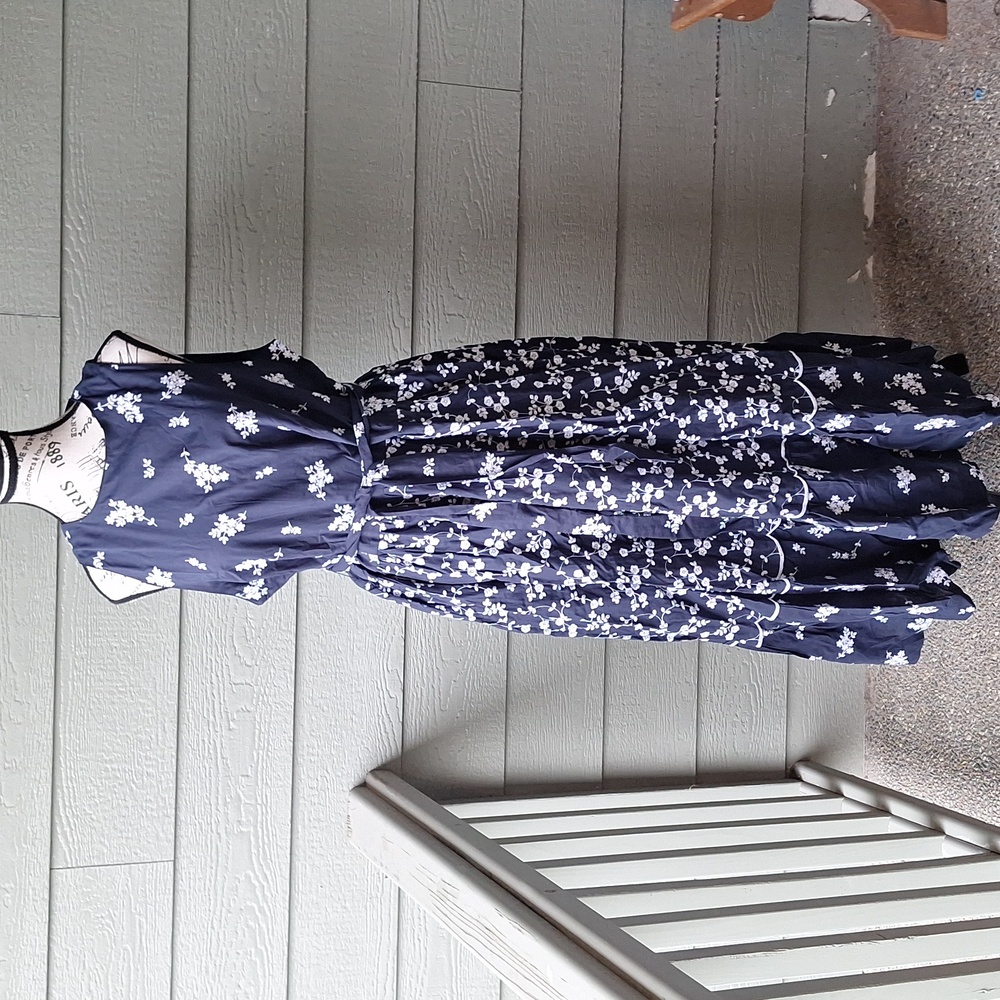 NWT Ann Taylor Embroidered Floral Mido Dress Navy Blue & White Plus Size 16 - Picture 2 of 16